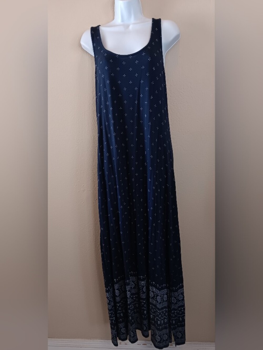 Old Navy Boho Tank Maxi Dress M Blue White Casual Beach Brunch Swim Cover-up